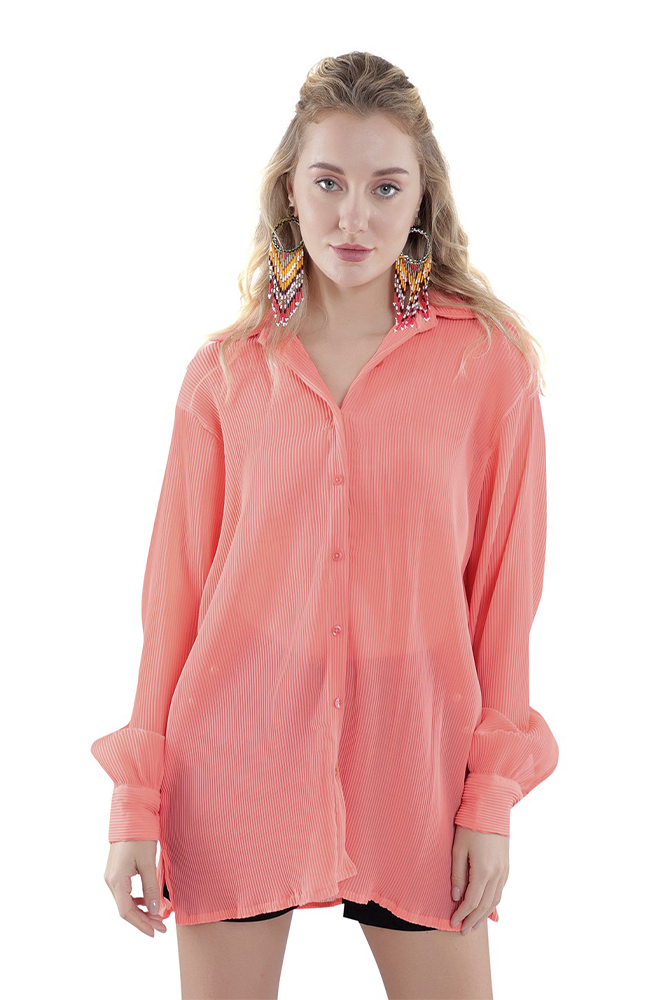 Micro Pleated Orange Shirt