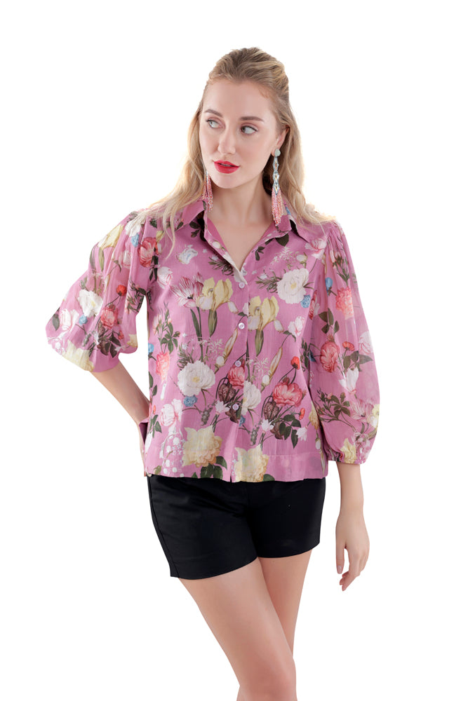 Azalea Printed Balloon Sleeve Shirt
