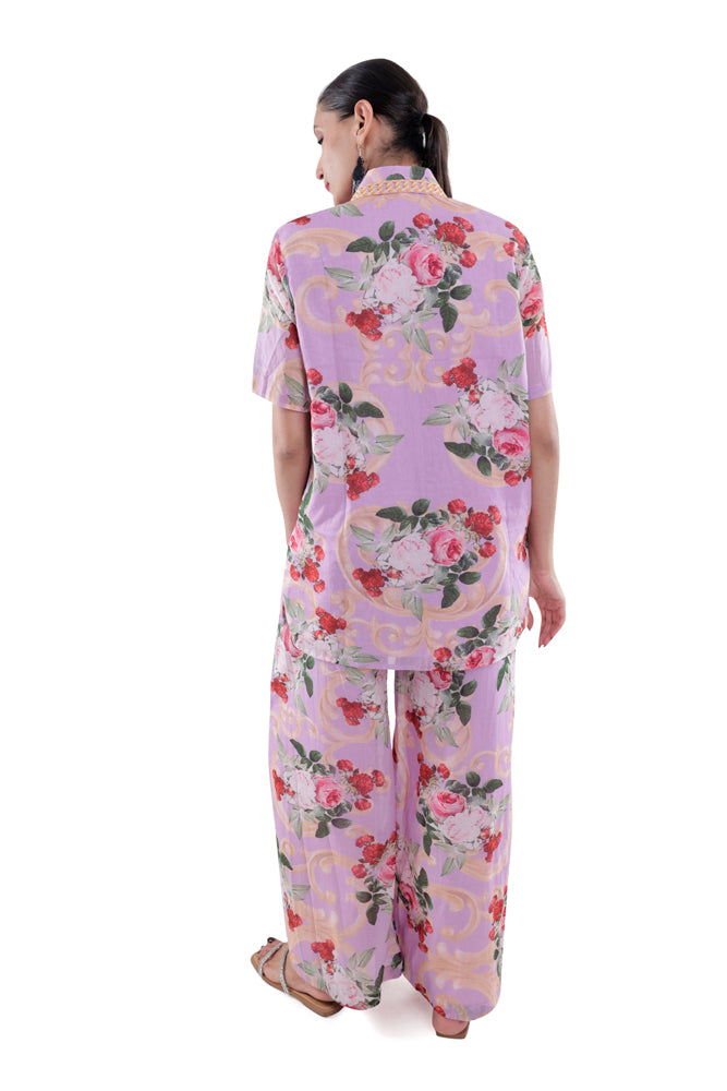 Lavender Peonia Printed Short Sleeve Shirt