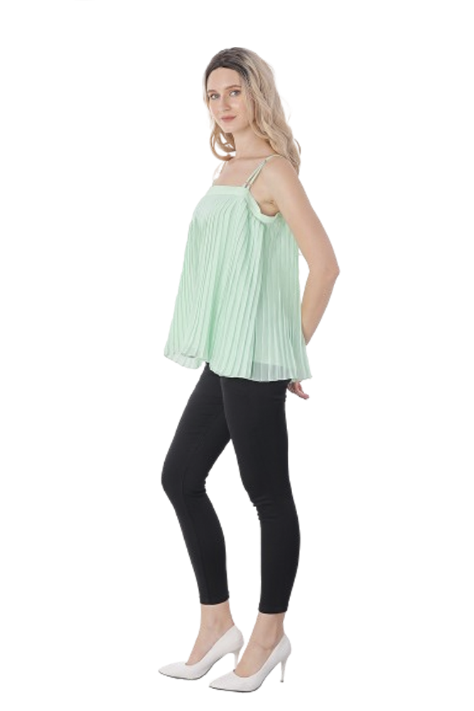 Mint Green Pleated Shoulder Strap Top