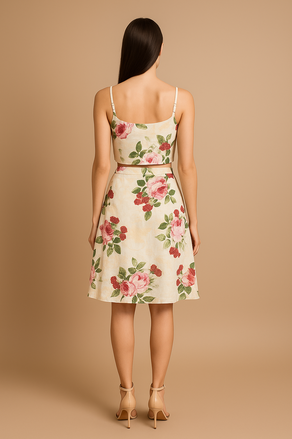 Ivory Peonia printed slip top & skirt co-ord set