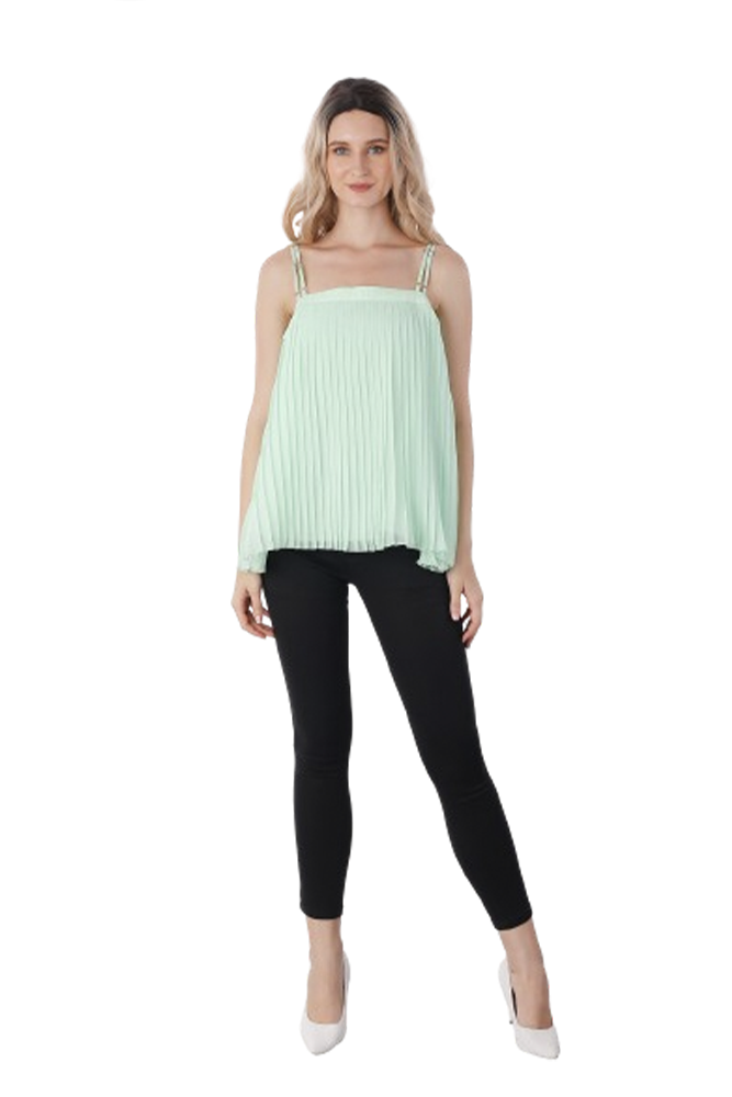 Mint Green Pleated Shoulder Strap Top