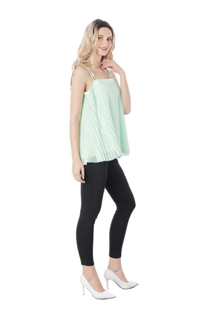 Mint Green Pleated Shoulder Strap Top