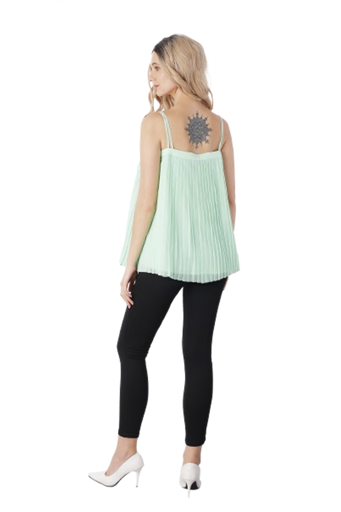 Mint Green Pleated Shoulder Strap Top