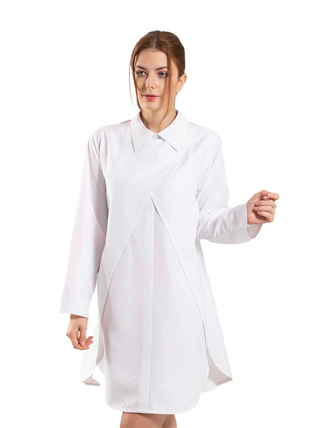 White Overlap Shirt-Dress