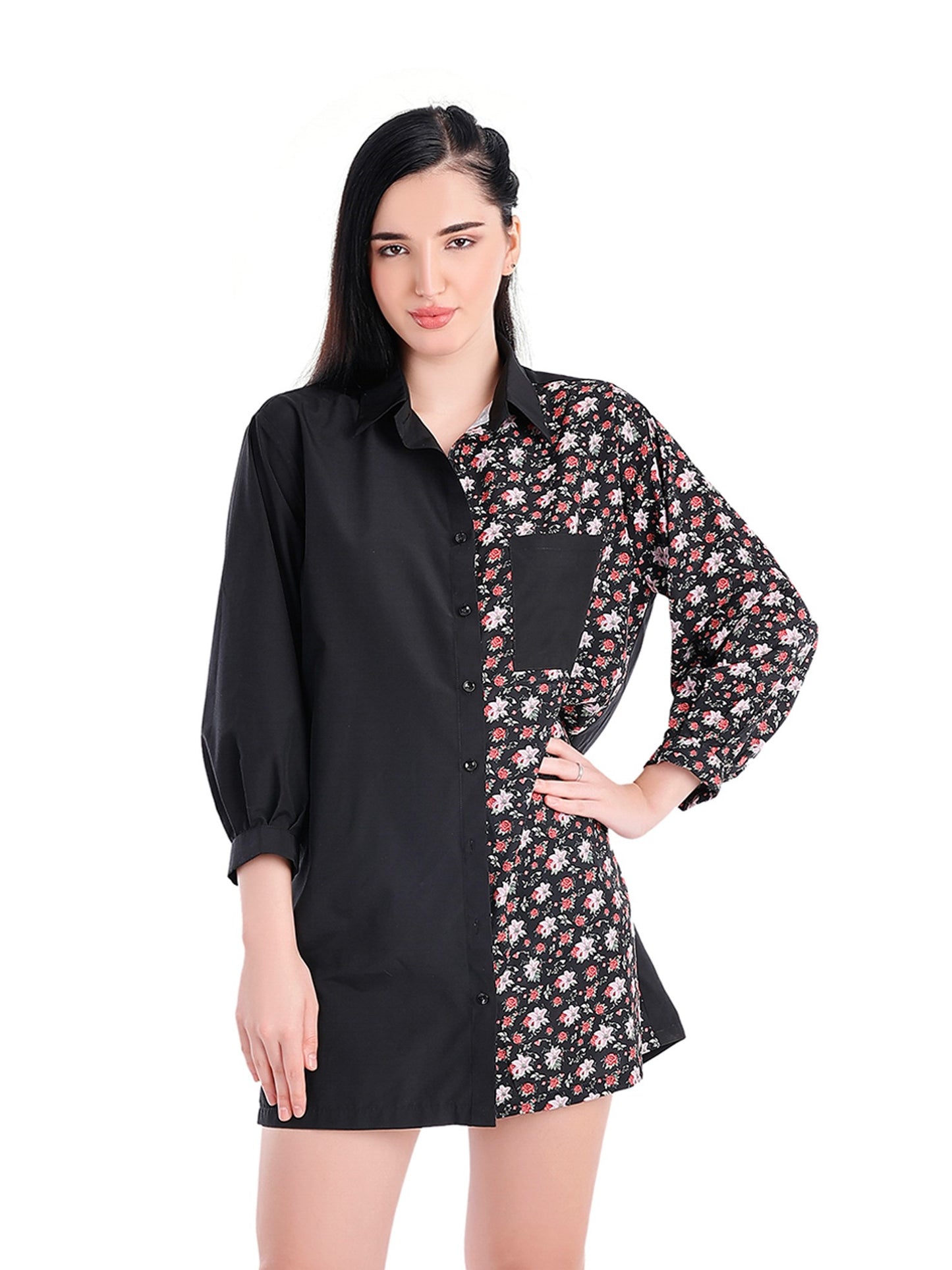 Floral Black Shirt Dress