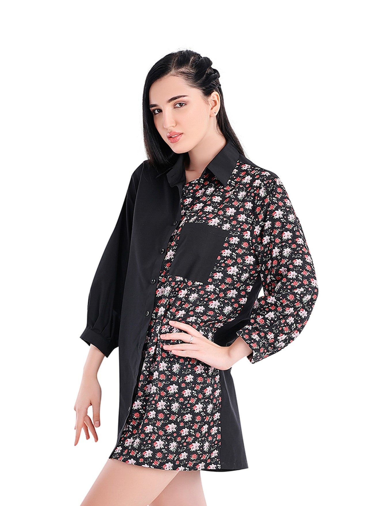 Floral Black Shirt Dress