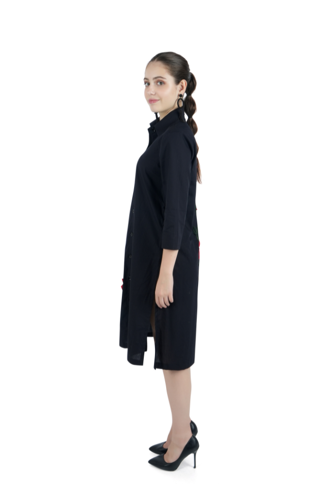 Black Shirt Dress With Embroidery