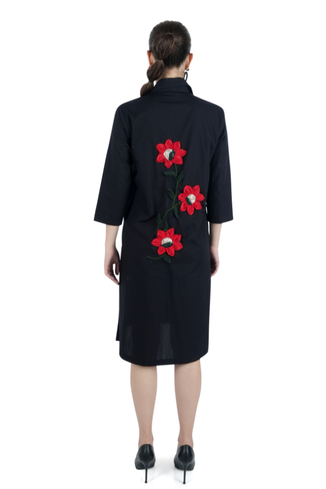 Black Shirt Dress With Embroidery