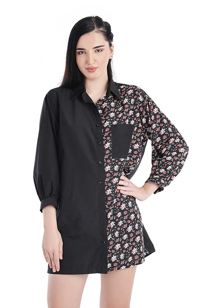 Floral Black Shirt Dress