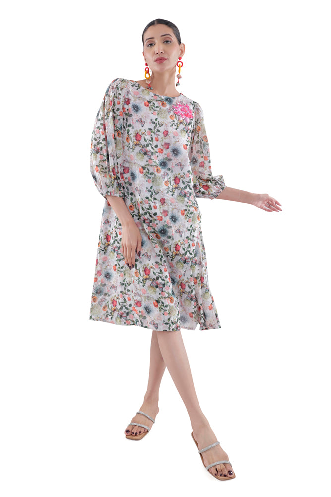 Flora Printed Side Pleated Dress