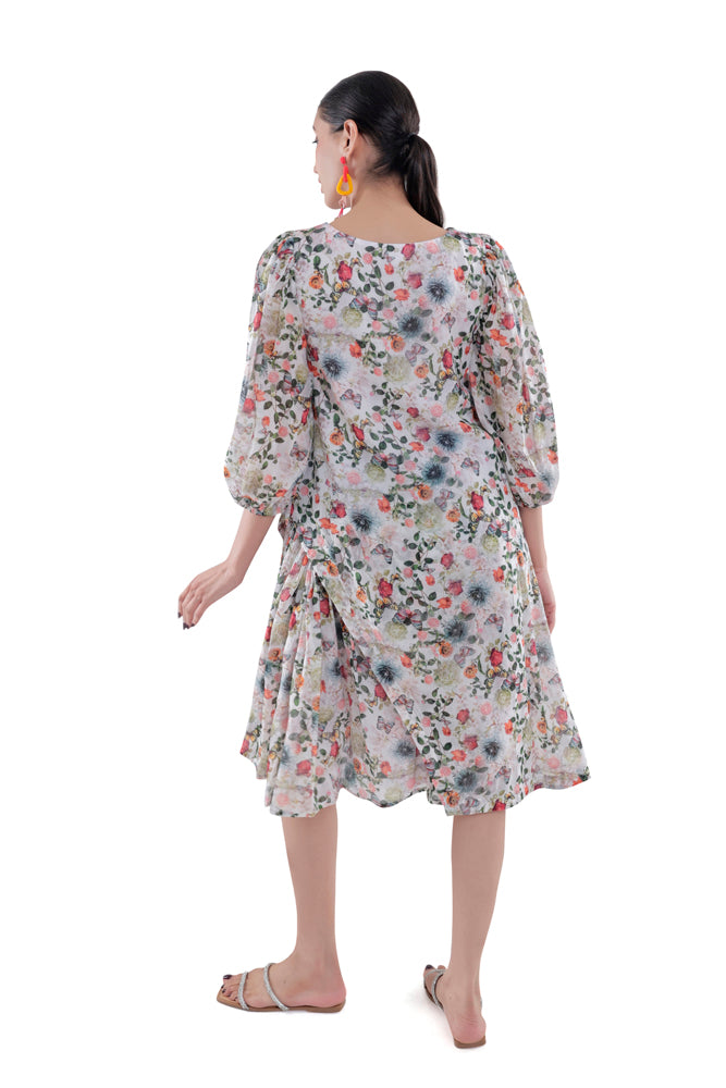 Flora Printed Side Pleated Dress