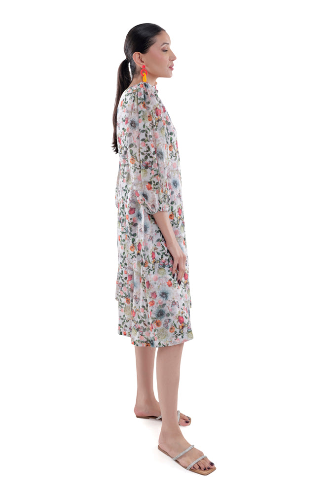 Flora Printed Side Pleated Dress
