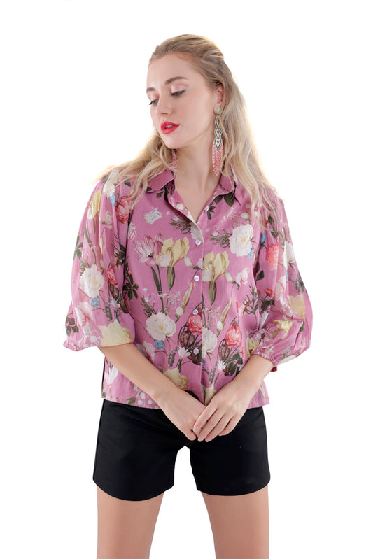 Azalea Printed Balloon Sleeve Shirt